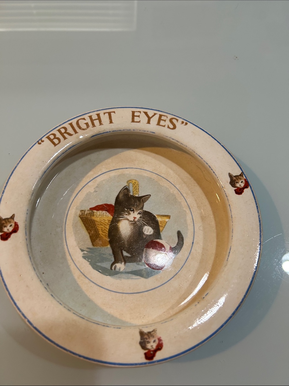 Vintage old! “ Bright Eyes" large Cat kittens yarn child’s food Bowl by Elpco
